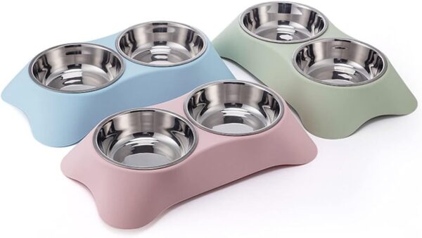 Fuwok Double Dog Bowl,Non Slip Non-spill Stainless Steel Double Bowl with 1 Pet Food Spoop For Small Dogs and Cats (S, Green) - Image 6