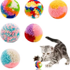 6 Packs Colorful Cat Toys, Soft Interactive Plush Bite-resistant Cat Balls Toys, Cute Kitten Toys Pet Pom Pom Balls for Playing, Chasing, Teeth Grinding, Chewing, Training(A)