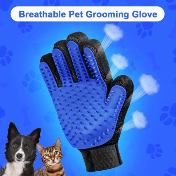 flintronic Pet Hair Removal Gloves Cat & Dog Grooming Gloves, Blue Silicone Pet Hair Removal Gloves Bath Tool for Pets Home, 2 Piece Set - Image 3