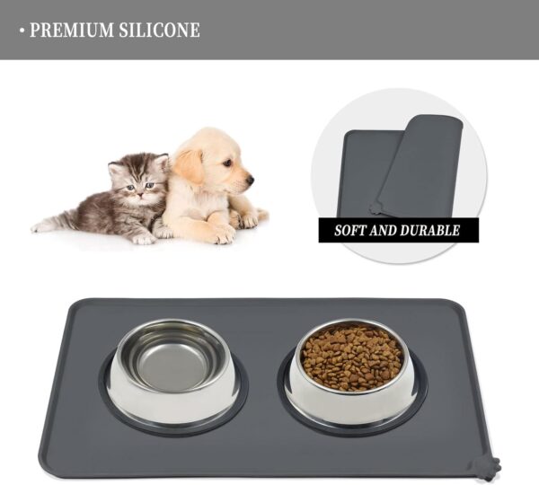 Reopet Silicone Pet Feeding Mat, Waterproof Dog Cat Food Mat with Raised Edges, Dog Cat Water Bowl Placemats, Dog Cat Feeding Mats for Food and Water Prevent Spill, Multiple Colors & Sizes for Pets - Image 3