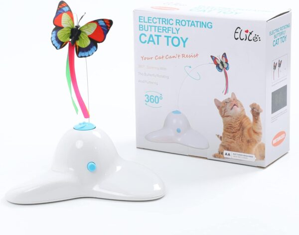 Suhaco Cat Toys Interactive Butterfly Kitten Toy for Indoor Cats Electric Rotating Teaser Butterfly Automatic Self Playing Fun Cat Toy for Boredom (White) - Image 6