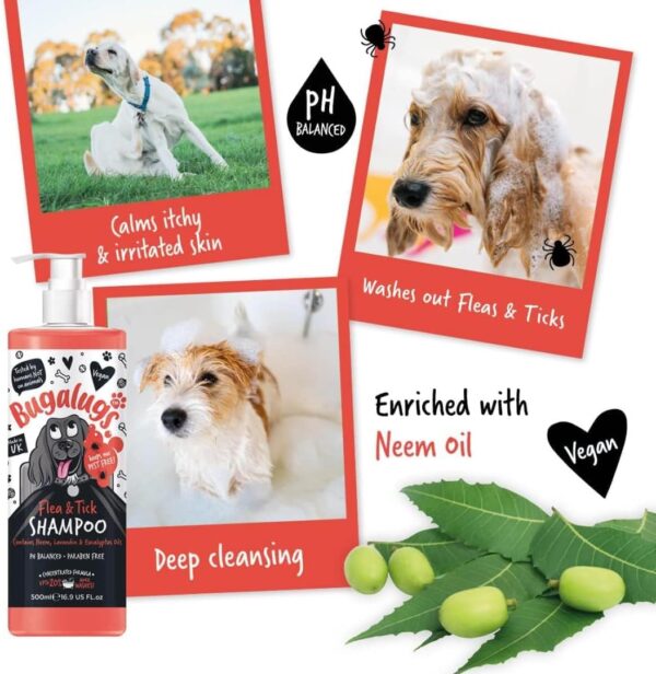 Flea and Tick Dog Shampoo by Bugalugs, Works on Smelly Puppies & Dogs, Contains Neem Oil & Eucalyptus Oils, PH Balanced Vegan Pet Shampoo, Used by Professional Groom - Image 3