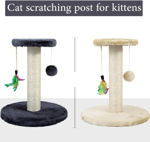 Cat Scratching Post 30cm for Small Kitten with Sisal Rope, Feather & Hanging Toy Ball – Cat Scratcher Board for Cats Indoor Play with Dangling Ball and Covered with Soft Smooth Plush (Grey) - Image 5