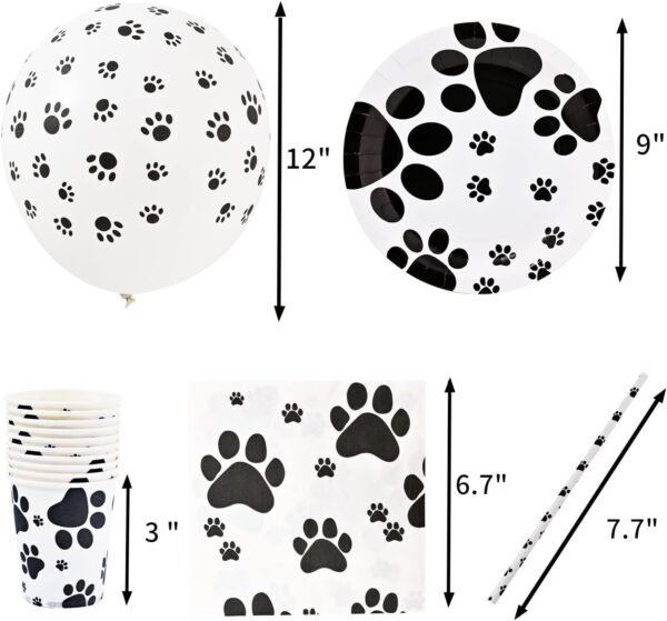 Fvomye 68 Pieces Dog Party Decoration Pet Dog Birthday Party Supplies Dog Paw Print Party Tableware Party Plates Cups Napkins Tablecloth Banner Straw Paw Print Balloons - Image 3