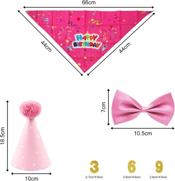 4 Piece Set Pet Birthday Party Supplies, Dog Triangle Scarf, Birthday Hat, Dog Bow Tie, Gold Pink Digital Patch, Pet Party Celebration Decorations for Small, Medium, Large Pets (Pink) - Image 2