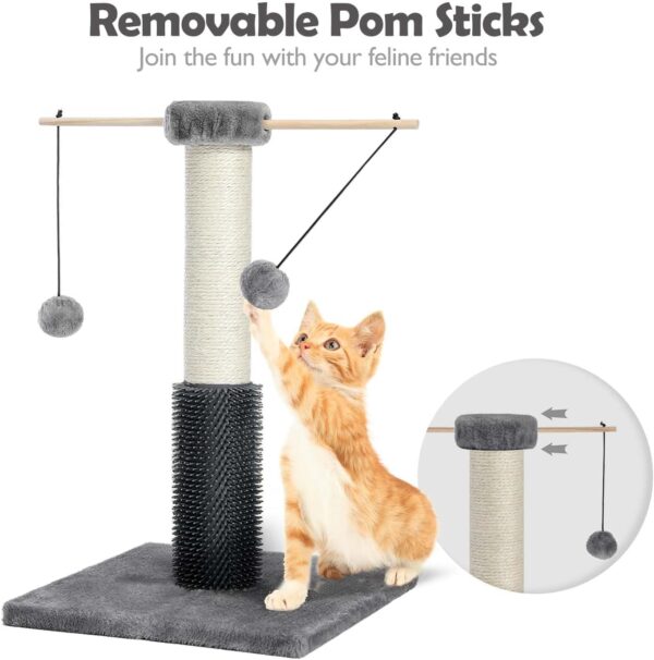 HOMYHANDS Cat Scratching Posts 53CM for Indoor Cats with Self Groomer Removable Pom Sticks, 22.4" Durable Sisal Cat Scratcher with 2 Dangling Balls,Cat Toys for Medium Cats Kittens (Grey) - Image 3