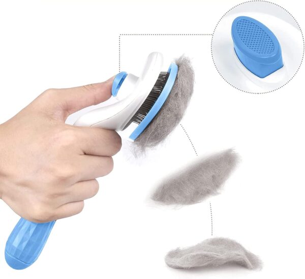 Dog Brush Cat Brush Grooming Comb,Self Cleaning Cat Dog Slicker Brushes with Smooth handle,Pet Grooming Tool with Cleaning Button for Cat Dog Shedding Tools Cat Dog Massage Clean Tangled Brush (Blue) - Image 3