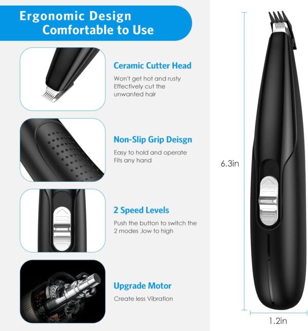 Criacr Dog Grooming Clippers, Electric Cat Dog Paw Clippers, Low Noise Pet Clippers, USB Rechargeable Pet Hair Trimmer, 2 Speed Clippers Dog Grooming for Hair Around Face, Eyes, Ears, Rump, Paws - Image 3