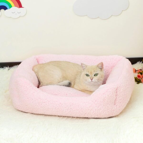 Hollypet Cat Bed Sherpa Fleece Small Dog Bed Pet Bed for Cats and Puppy, Soft Pet Sleeping Bed Breathable Pet Cushion, Light Pink(55 * 45 * 15cm) - Image 4