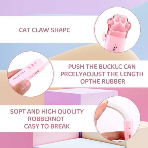 Amaxiu 4PCS Cute Cat Paw Kawaii School Supplies, 2PCS Cute Cat Paw Erasers and 2PCS Cat Paw Pencil Sharpener Retractable Cartoon Eraser Kawaii Manual Pencil Sharpeners for Office Home School - Image 2