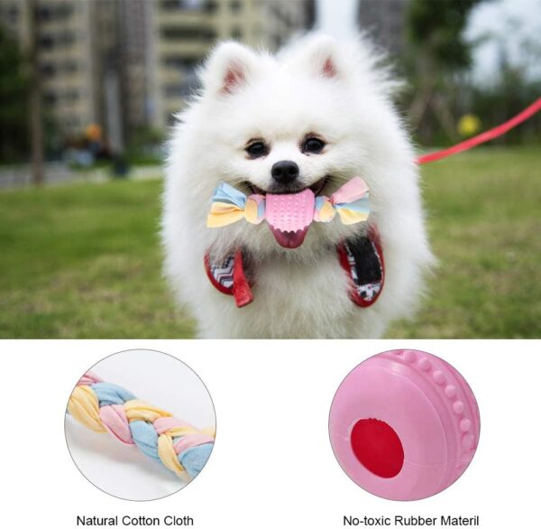 JYPS Puppy Dog Teething Toys, 4pcs Puppy Chew Toy Set with Ball and Cotton Ropes, Rubber Chews Toys, Interactive Girls Puppy Accessories Gift Pink for 8 Weeks Small Puppies and Medium Dogs (Pink) - Image 3