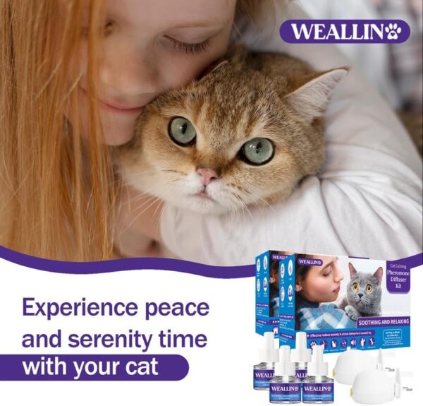 WEALLIN Cat Pheromone Diffuser - Cat Calming Plug-in Relieve Anxiety & Stress - 6-in-1 Cat Pheromones Calming Diffuser Kit with 2 Diffusers + 4 refill 48ml Vial - 4 Months of Comfort and Relaxation - Image 8