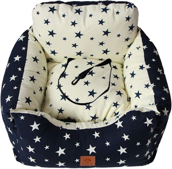 2 in 1 Dog Car Seat Washable and Stain Resistant Pet Booster Seat for Small and Medium Dogs Cats Super Soft PP Cotton Travel Safety Pet Car Seat with Storage Bag and Harness Strap (Navy Star) - Image 2