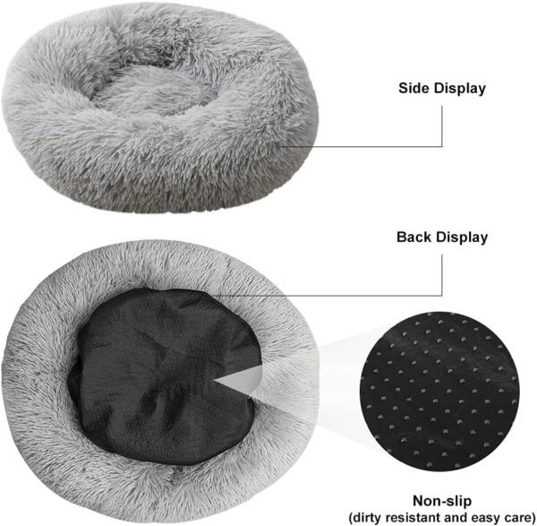 Timormode Calming Dog Beds for Small Medium Large Dogs, Washable Donut Dog Bed Cuddler with Soft Fluffy Cushion, Round Plush Cats Dogs Pet Bed Light Grey M (60cm) - Image 3