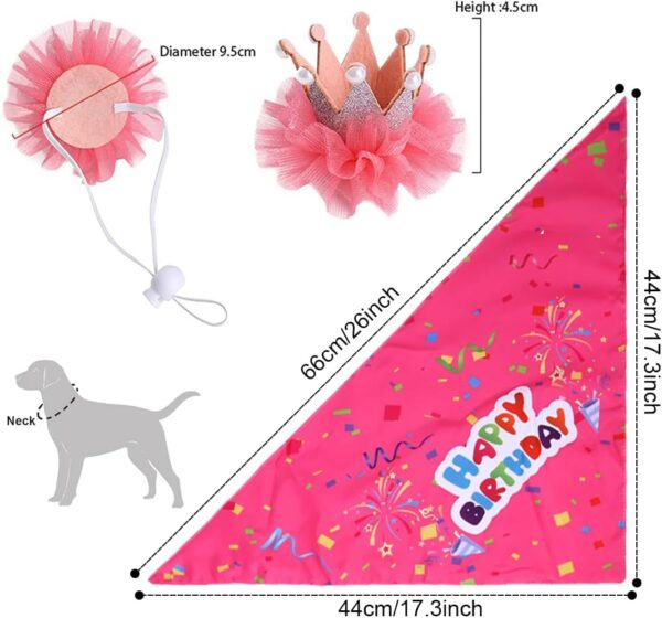 ZKSXOA Girl Dog Birthday Bandana,Cute Dog Birthday Party Hat Cotton Triangle Scarf,Great Puppy Dog Birthday Outfit,Pet Happy Birthday Bandana Gift and Party Supplies Decoration Set - Image 4