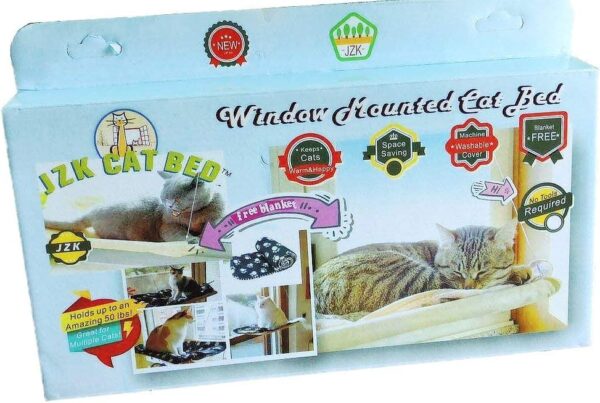 JZK Window mounted cat basking hammock + cat blanket, suction cup pet hanging bed and pet black blanket for cat perch - Image 7