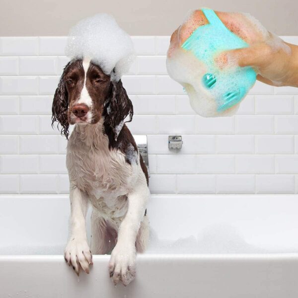 Dog Cat Bath Brush Soft Silicone Dog Rubber Bathing Brush Pet Grooming Shampoo Dispenser Brushes Puppy Cats Shower Hair Fur Grooming Cleaning Scrubber for Short Haired Dogs Cats Shower - Green - Image 7