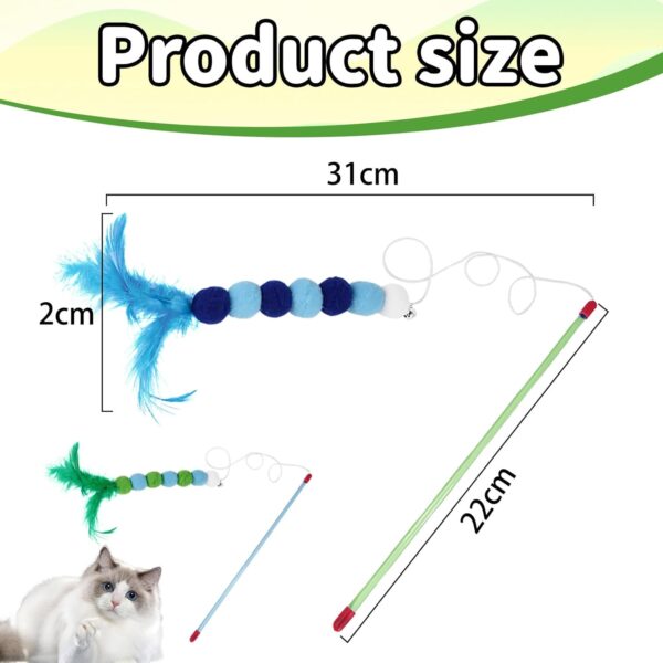 2Pcs Cat Feather Toys,Cat Wand Toys with Bell and Plush Balls,Colourful Interactive Kitten Teaser Pet Toy Wire Chaser Wand Teaser Feather for Cat Indoor Playing Exercising Interactive Training - Image 7