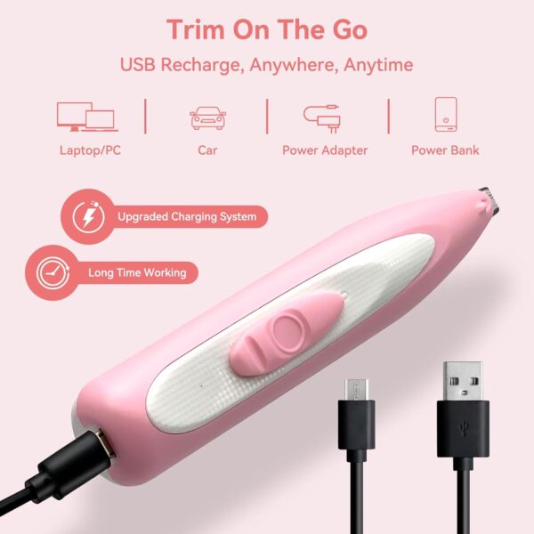 Dog Paw Trimmer for Grooming Rechargeable Cordless Paw Trimmer for Dogs Low Noise Cordless Pet Shaver for Grooming Hair of Small Areas Around Pet's Paws Eyes Ears Rump (Pink) - Image 7