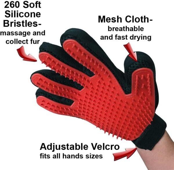 Dog Grooming Glove/Pet Brush Glove Hair Removal Mess-free Grooming with 260 TipsDog, Cats, Rabbits & Horses with Long/Short/Curly Hair (Red Left Hand) - Image 4