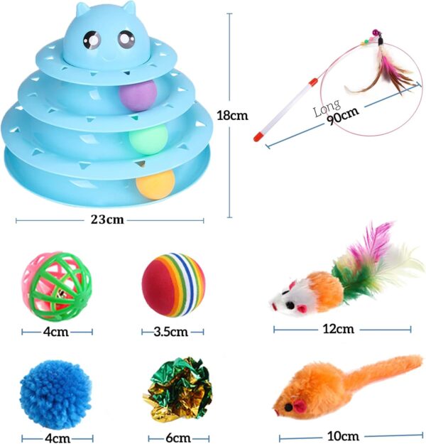 Wefine 14 PCS Cat Toys for Indoor Cats Kitten, Pet Interactive Fun Roller Exerciser Track Toys 3 Level Cat Teaser Ball Toys with 3 Colorful Balls, Cat Feather Wand Toys - Image 4