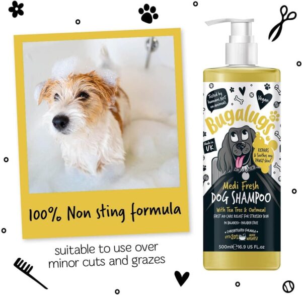 BUGALUGS Dog Shampoo for Itchy Skin Antibacterial And Antifungal Natural Medicated Safe Sensitive Formula - Fast Absorbing Skin Cooling First Aid relief For Cuts Grazes Skin Irritation - Image 5