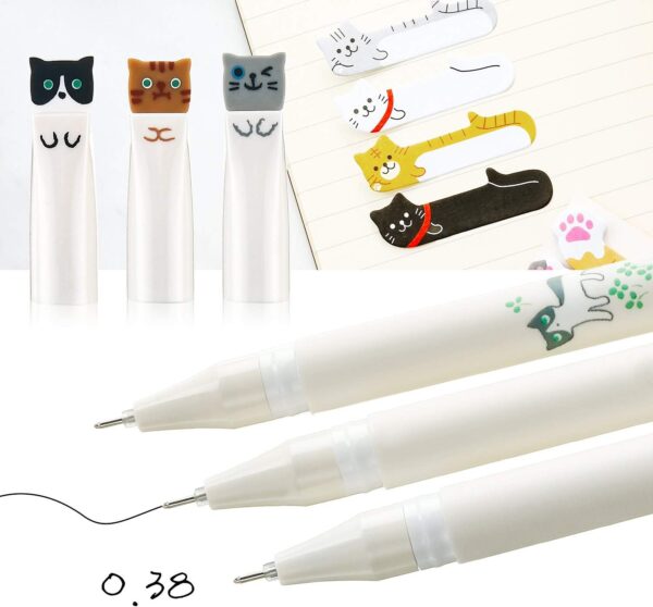 12 Pieces Cute Cat Pens Cats Design Gel Ink Pens Kawaii Writing Pen and 320 Pieces Cute Cat Sticky Notes Page Bookmarks Flags Tab for Cat Lovers Kids Stationery School Office Supplies(Classic Style) - Image 4