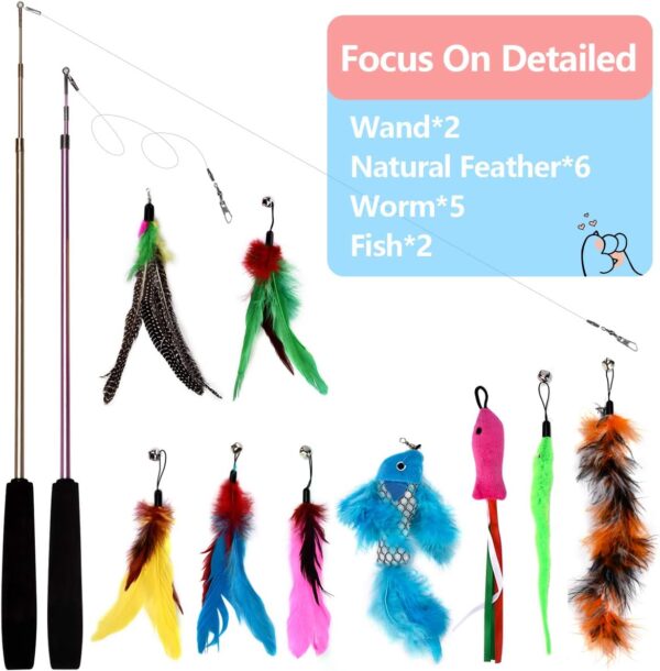 Bojafa Cat Toys For Indoor Cats Adult: Interactive Kitten Cat Feather Wand Toys 15Pcs Cat Teaser Toys - Image 7