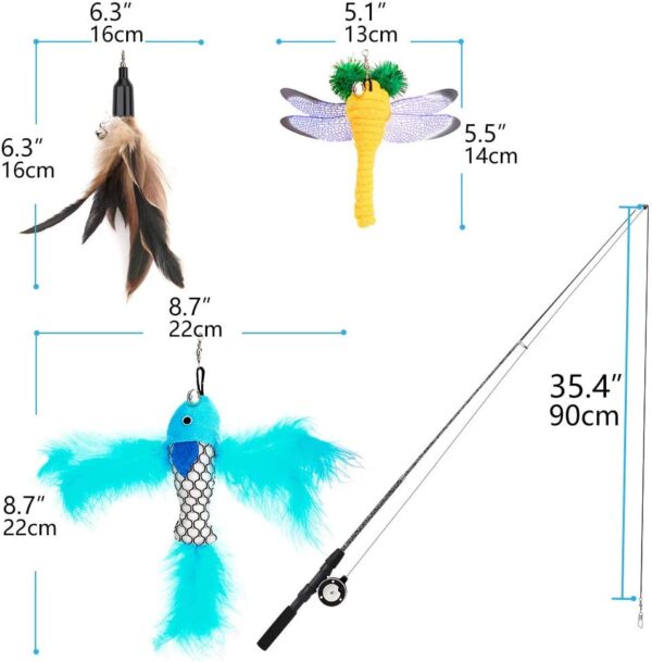 Pawaboo Cat Feather Toys, 4 Pack Interactive Cat feather Teaser Wand Toys, Retractable Fishing Pole Wand Catcher Exerciser with Refill Fish, Dragonfly Worm with Bells, Fun Cat Kitten Kitty Playing Toy - Image 7