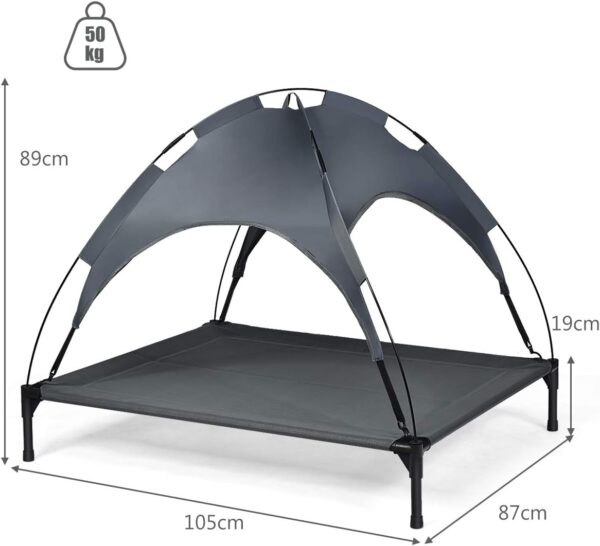 COSTWAY Raised Dog Bed, Elevated Pet Cot with Removable Canopy, Breathable Fabric & Steel Frame, Portable Cooling Dog Bed Tent for Camping Beach Lawn - Image 6