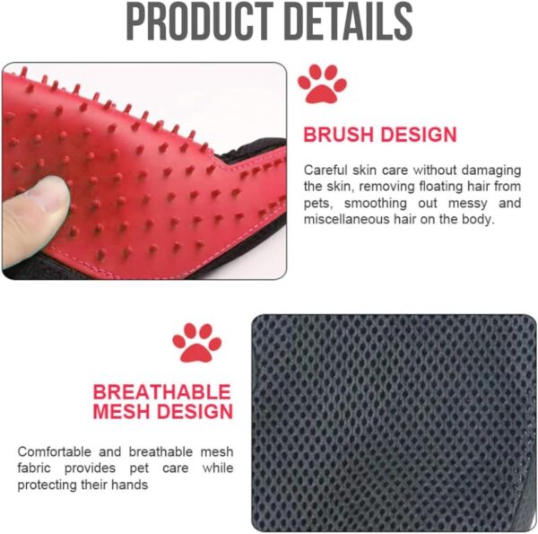 Dog Grooming Glove/Pet Brush Glove Hair Removal Mess-free Grooming with 260 TipsDog, Cats, Rabbits & Horses with Long/Short/Curly Hair (Red Left Hand) - Image 3