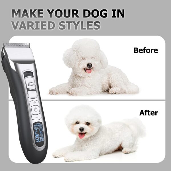 Dog Clippers, Professional Electric Pet Hair Clippers, Rechargeable Cordless Dog Grooming Kit Hair Clippers Trimmer Shaver Tool Variable Speed for Large Small Dogs Cats Pets with Thick to Heavy Coats - Image 6