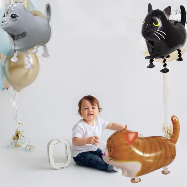 3 Pcs Cat Balloons Set, Cartoon Cat Head Foil Balloons, Cat Themed Birthday Baby Shower Party Decorations, Walking Animal Cat Balloons Cat Birthday Party Supplies - Image 3