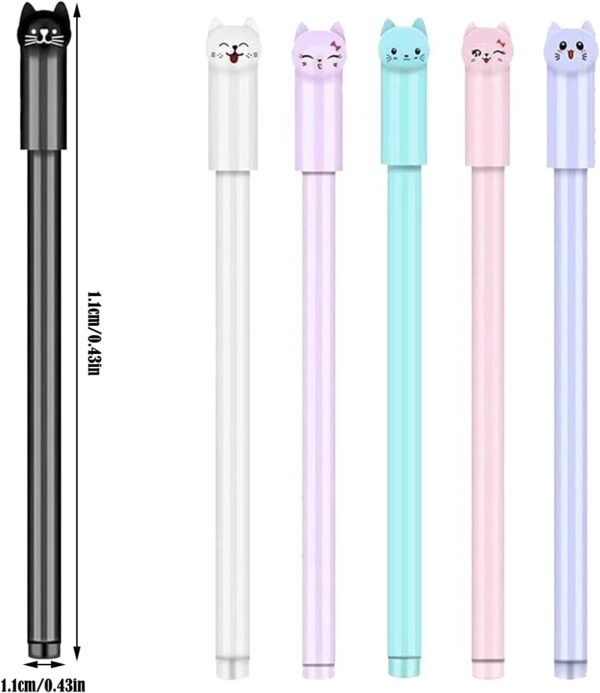 Lucywey 24 Pcs Black Gel Pens 0.5 mm Cartoon Cute Cat Gel Pen Ink Rollerball Pens Set Novelty Gel Pens for School Office Supplies for Kids Adults Students Stationery School Office - Image 2