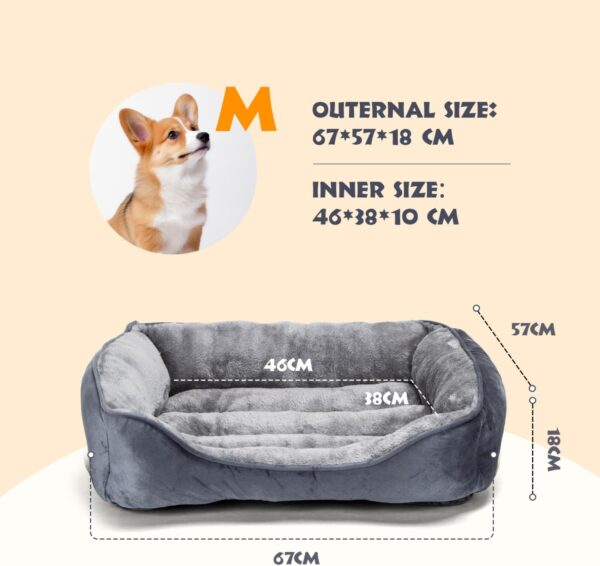 Nobleza Dog Bed Medium, Super Soft Dog Beds Medium Washable, Warm Plush Puppy Bed for Cats and Small Medium Dogs, Rectangle Grey Pet Sofa Bed with Anti-Slip Bottom, 67x57x18cm - Image 3