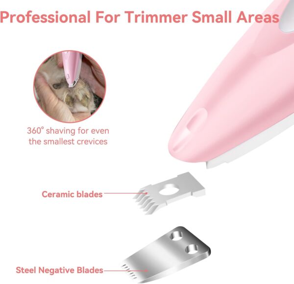 Dog Paw Trimmer for Grooming Rechargeable Cordless Paw Trimmer for Dogs Low Noise Cordless Pet Shaver for Grooming Hair of Small Areas Around Pet's Paws Eyes Ears Rump (Pink) - Image 6