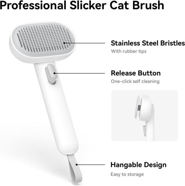 aumuca Cat Brush with Release Button, Cat Grooming Brush for Long or Short Haired Cats, Cat Hair Brush for Shedding Cat Comb for Pets Kitten Rabbit Removing Loose Fur and Massage - Image 3