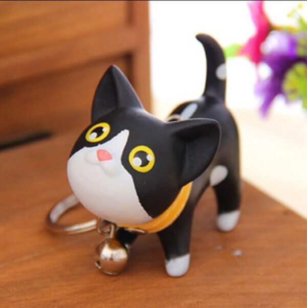 JOYJULY Cat Kitten Keyrings Chain Kawaii Adorable Bag Pendant Toy Lovers Kids Key Chains (Black + White) - Image 2