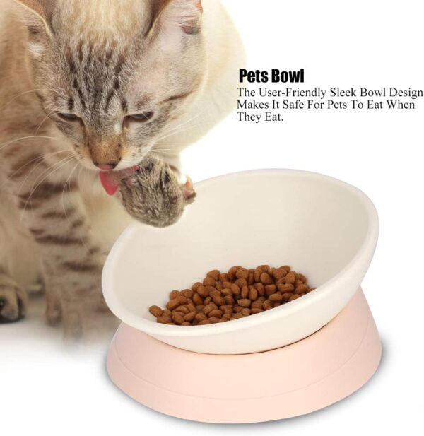 Slanted Dog Bowl Non Slip Tilted Pet Bowls Wide Mouth Dog Feeder Cat Food Water Bowl Dish Pet Sterile Tableware Dog Feeding Watering Supplies with Detachable Stand(White) - Image 3