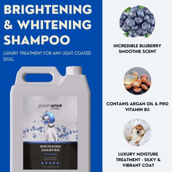 Groomarts Bluberry Whitening Dog Shampoo 5L - Professional & Home Use Dog Grooming Shampoo - 20:1 Concentration - Brightens & Cleans Light Coated Dogs - Blueberry Smoothie Fragrance - Image 3