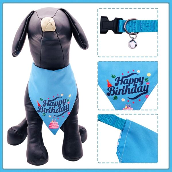 BIPY Blue Birthday Hat and Banadana Set with Collar For Meduim Large Dogs Reusable Headwear Caps Cat and Dog Celebration Birthday Decoration Pet Birthday Party Supplies - Image 4