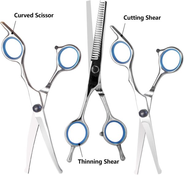 NiCoLa Pet Grooming Scissors Set - 6-Inch Professional Pet Grooming Scissors Set, Titanium Pet Groomer Set, Straight and Curved and Sparse Scissors/Shears Set - Image 2