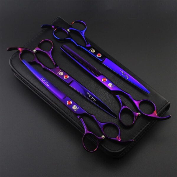 Professional 7.0 inch 4PCS Pet Grooming Scissors Kit Japan Premium Steel Straight & Curved & Thinning Blade Dog Hair Cutting Shears Set with Case,Purple - Image 8