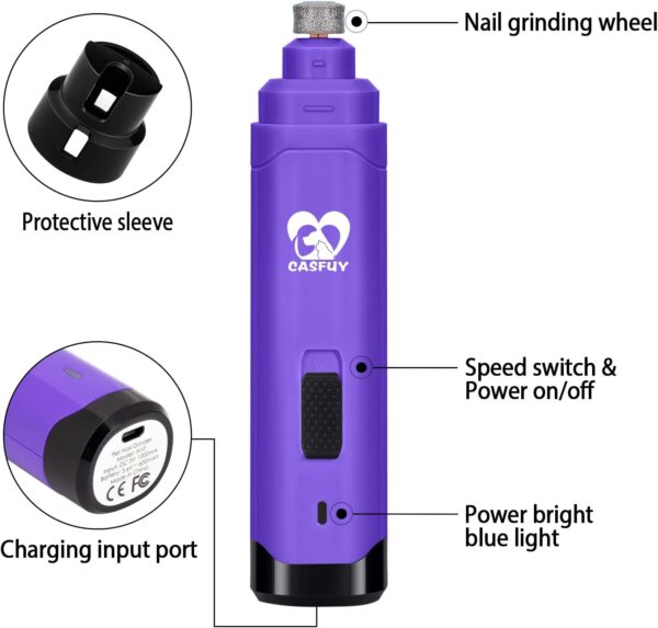 Casfuy Dog Nail Grinder - Professional 2-Speed Electric Rechargeable Pet Nail Trimmer Painless Paws Grooming & Smoothing for Small Medium Large Dogs Cats - Image 5