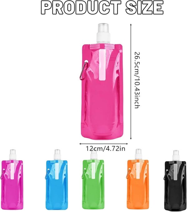 YSBCNK 6pcs Collapsible Water Bottle, Plastic Water Bag,Water Container, 500ml Folding Water Carrier,Outdoor Folding Water Bag for Sport, Hiking, Camping, BBQ, Picnic, Car, Gift,blue - Image 2