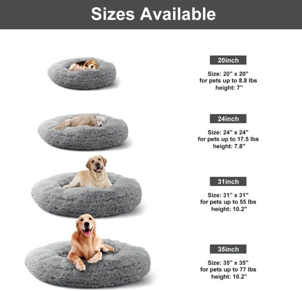 Timormode Calming Dog Beds for Small Medium Large Dogs, Washable Donut Dog Bed Cuddler with Soft Fluffy Cushion, Round Plush Cats Dogs Pet Bed Light Grey M (60cm) - Image 4