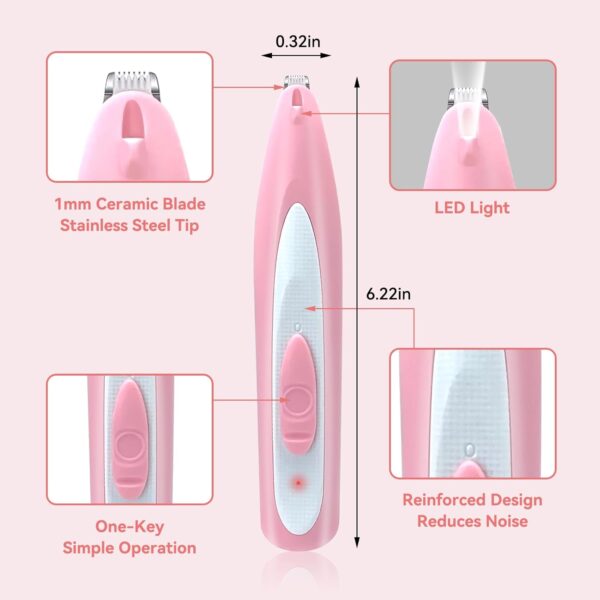 Dog Paw Trimmer for Grooming Rechargeable Cordless Paw Trimmer for Dogs Low Noise Cordless Pet Shaver for Grooming Hair of Small Areas Around Pet's Paws Eyes Ears Rump (Pink) - Image 4