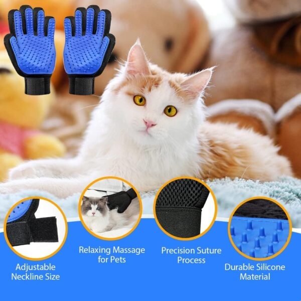 flintronic Pet Hair Removal Gloves Cat & Dog Grooming Gloves, Blue Silicone Pet Hair Removal Gloves Bath Tool for Pets Home, 2 Piece Set - Image 4