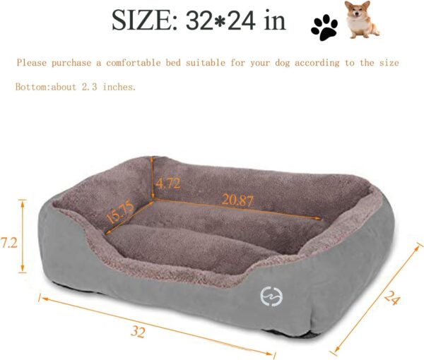 FRISTONE Dog Beds Medium Washable Pet Sofa Cat Bed Deluxe Soft Basket Cushion for Medium Small Dogs Orthopedic Fleece Thick Blanket Kennel XL Grey 32x24 in - Image 2