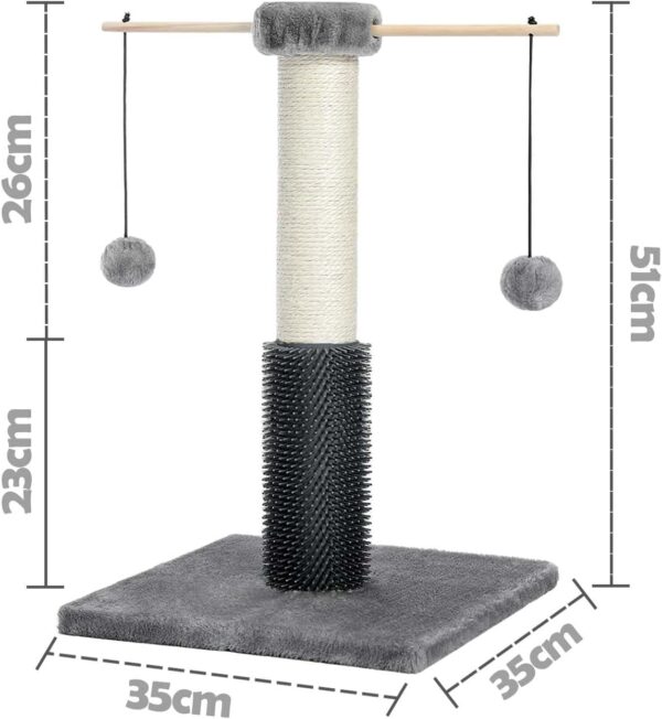 HOMYHANDS Cat Scratching Posts 53CM for Indoor Cats with Self Groomer Removable Pom Sticks, 22.4" Durable Sisal Cat Scratcher with 2 Dangling Balls,Cat Toys for Medium Cats Kittens (Grey) - Image 5